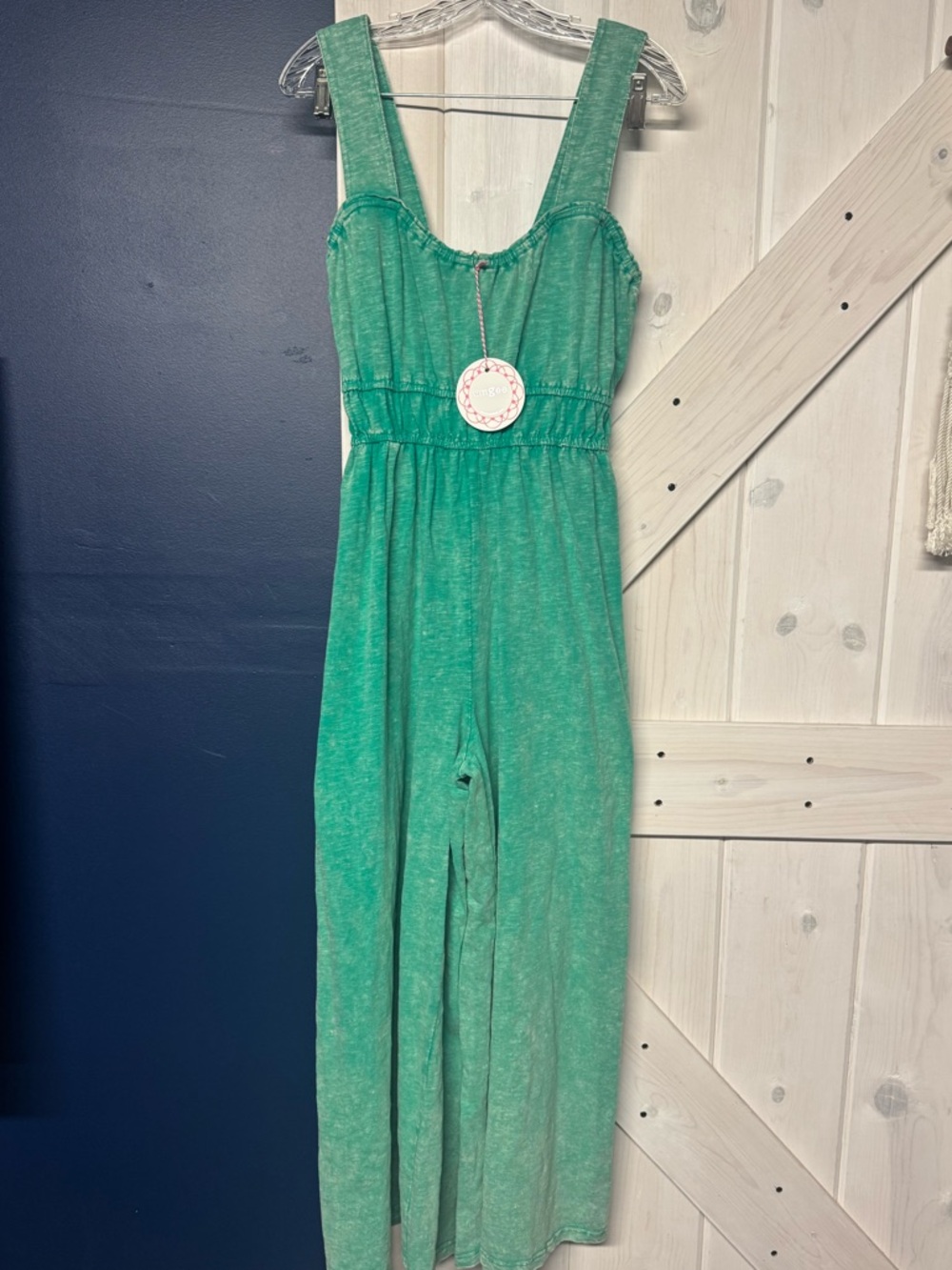 Umgee Green Acid Washed Cotton Jumpsuit New Size Large